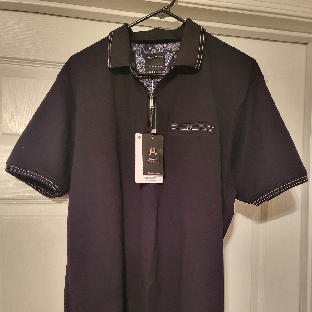 Denim & Flower Black Short-Sleeve Zip Polo